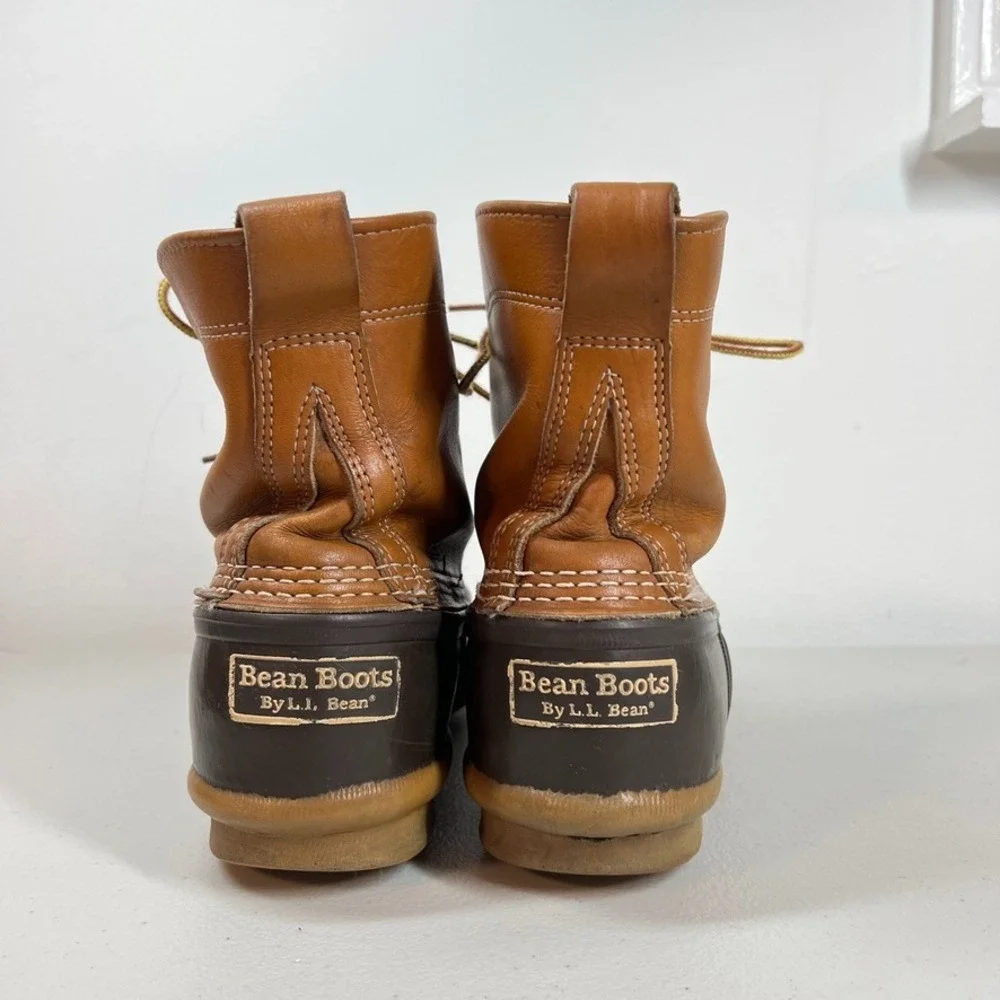 LL Bean Bean Boots Mens 9 M Leather Brown Rubber Waterproof‎ Made USA Duck VTG